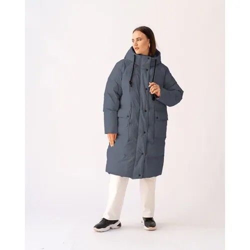 Куртка  Modress зимняя, силуэт прямой, капюшон, карманы, размер 54, серый