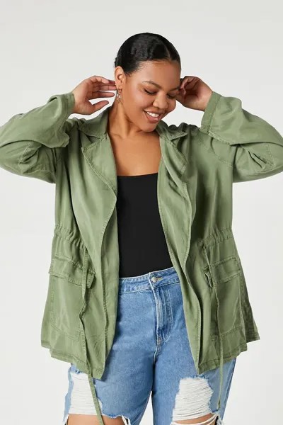 Саржевая куртка больших размеров с завязкой на талии Forever 21, зеленый