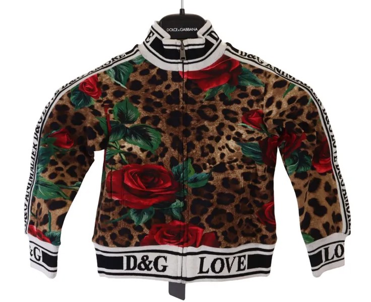 DOLCE - GABBANA Детский коричневый хлопковый свитер с леопардовым принтом и розами s. 2 года 700 долларов США