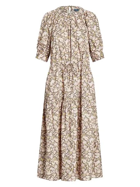 Платье миди из поплина с цветочным принтом Hazlee на кулиске Polo Ralph Lauren, цвет vintage wildflower