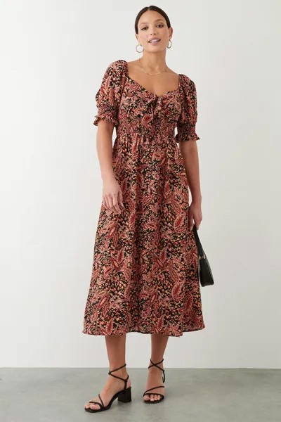 Платье миди со сборками и завязками спереди с узором пейсли Dorothy Perkins, мультиколор
