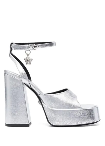 Женские кожаные сандалии с серебряным логотипом Versace