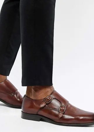 Коричневые кожаные монки для широкой стопы ASOS DESIGN-Коричневый