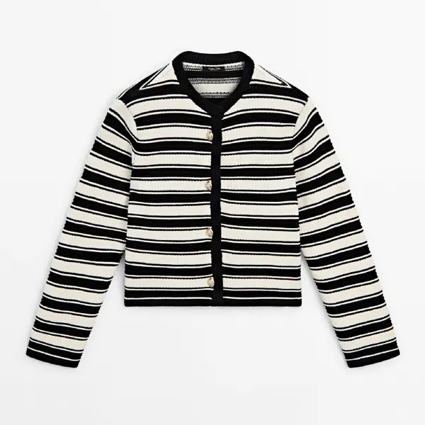 Кардиган Massimo Dutti Knit With Gold Button, черный