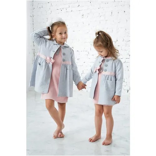 Комплект для девочки Diva Kids: платье и жакет, 110 размер, серый меланж, розовый, футер, велюр