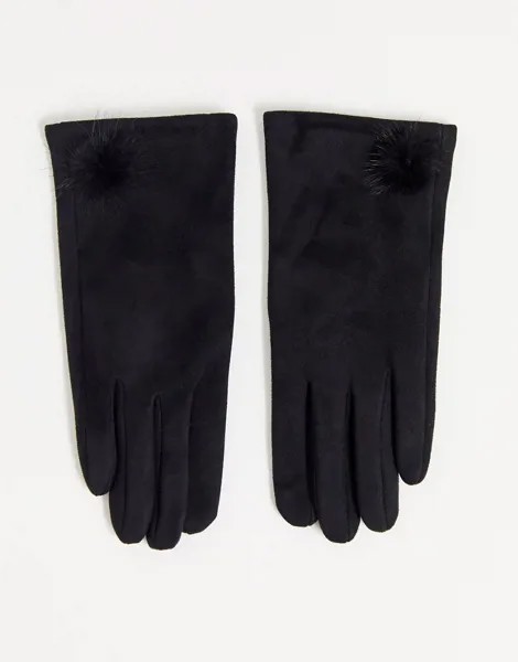 Перчатки из искусственной замши с помпоном Boardmans-Черный