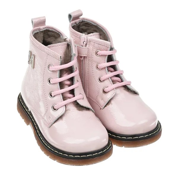 Розовые кожаные ботинки с декором из стразов Monnalisa детские