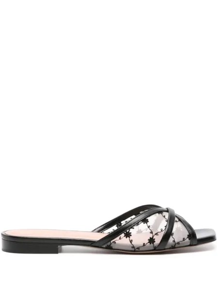 Malone Souliers сетчатые шлепанцы Perla с цветочной вышивкой, черный