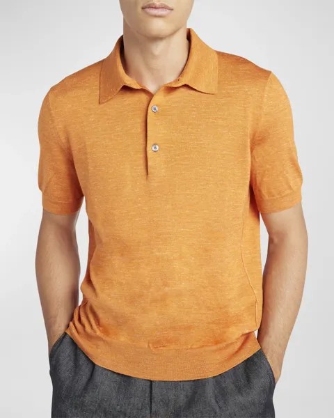 Мужской вязаный свитер-поло с короткими рукавами ZEGNA, цвет Bright Orange Solid
