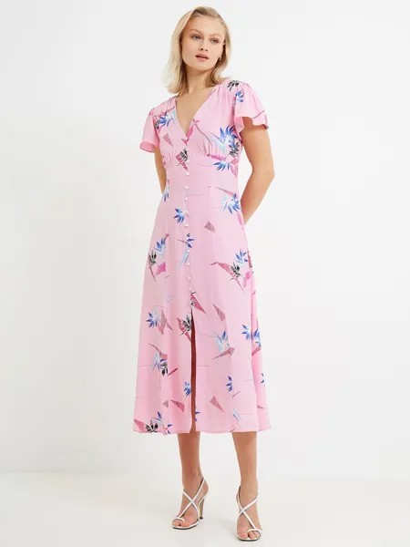 Платье миди с V-образным вырезом и цветочным принтом French Connection Eugie, Морской розовый/Мульти