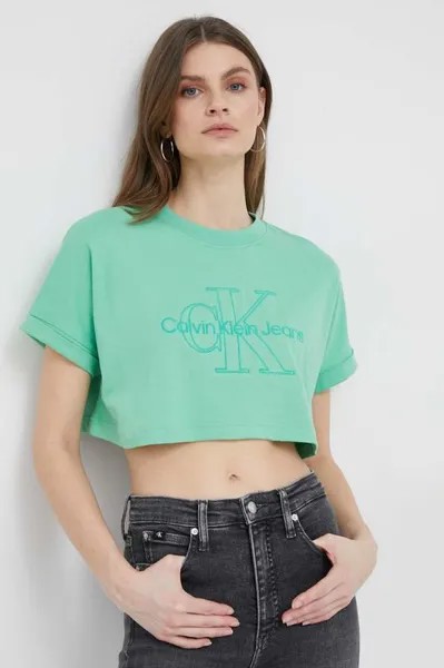 Хлопковая футболка Calvin Klein Jeans, зеленый