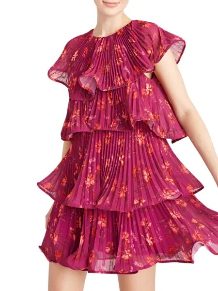 Многоярусное мини-платье Breeta со складками Amur, цвет Bougainvillea