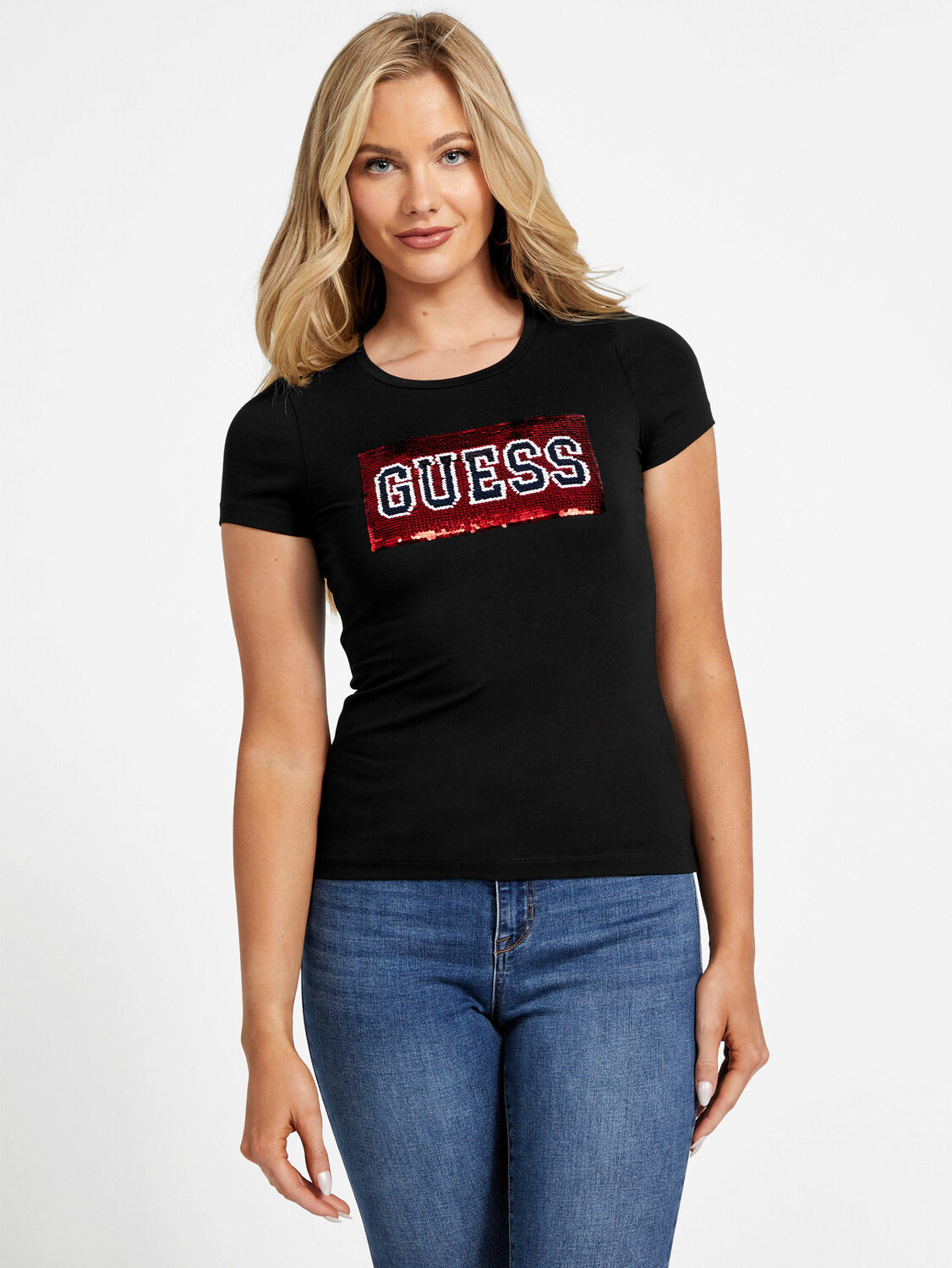 Футболка Eco Tippa с пайетками Guess Factory, черный