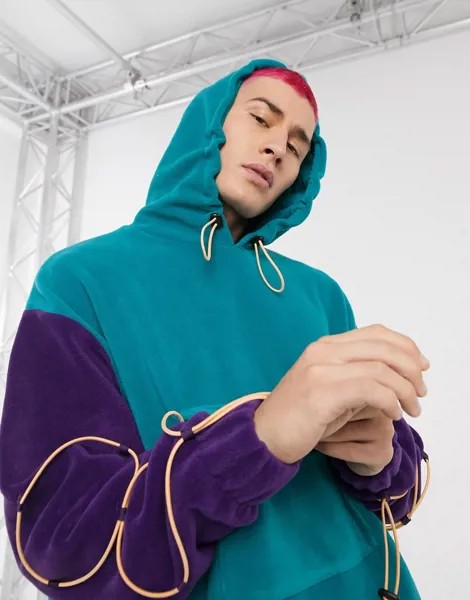 Худи из флиса колор блок в стиле oversized от комплекта с отделкой ASOS DESIGN-Черный