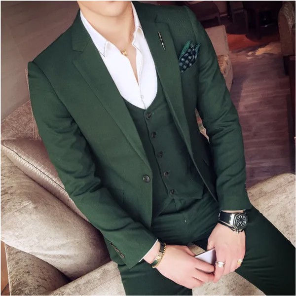 2021 темно-зеленые мужские костюмы Slim Fit комплекты (куртка + брюки + жилет) для маленькой девочки стильные дизайнерские вечерние костюмы мужской костюм для выпускного вечера, брак смокинг для мальчиков