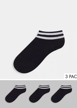 Набор из 3 пар черных носков до щиколотки в белую полоску French Connection-Черный цвет