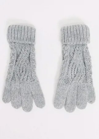 Вязаные перчатки с отворотом и узором «косичка» серого цвета Boardmans-Серый