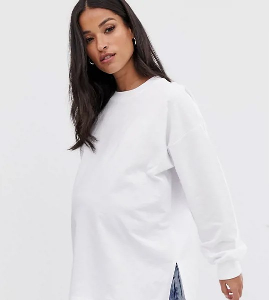 Очень свободный легкий свитшот белого цвета с разрезами ASOS DESIGN Maternity-Белый