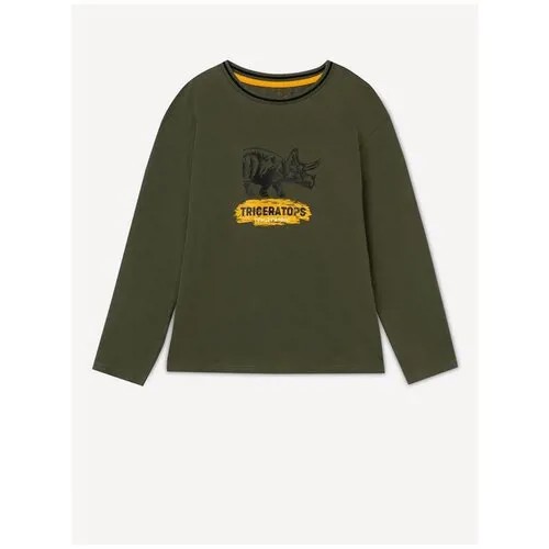 Бежевый лонгслив oversize с надписью для мальчика Gloria Jeans, размер 2-3г/98