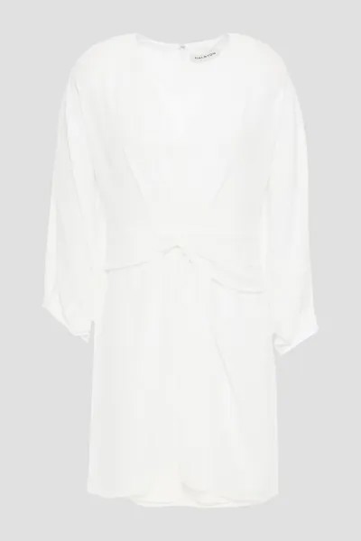 Платье мини из крепдешина с эффектом кейпа и закрученным передом Halston, белый