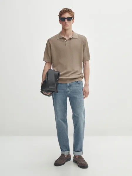 Трикотажная рубашка-поло с короткими рукавами Massimo Dutti, коричневый