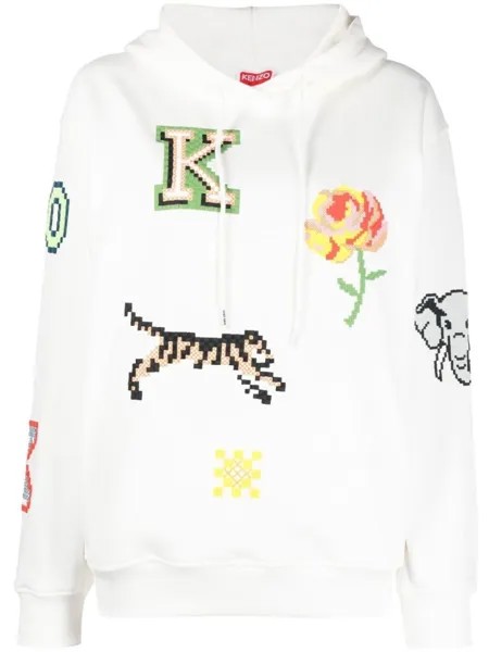 Kenzo graphic print drawstring hoodie, белый