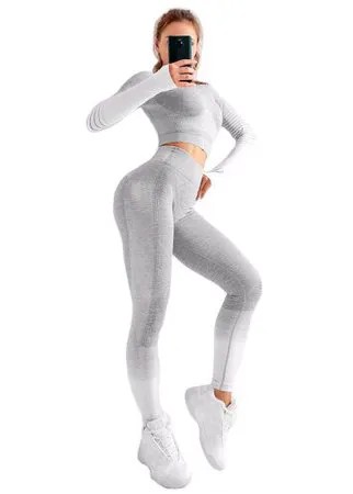Спортивный костюм для йоги и фитнеса с эффектом градиента (тайтсы, рашгард) цвет белый, размер M