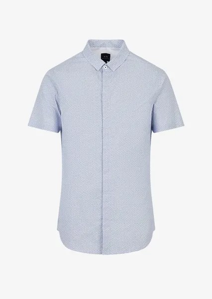 Рубашка облегающего кроя из эластичного хлопкового поплина с рисунком Armani Exchange, лазурный