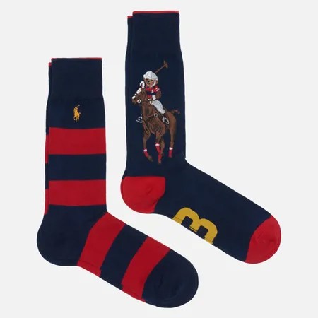 Комплект носков Polo Ralph Lauren Large Bear & Stripe Embroidered Polo Pony 2-Pack, цвет комбинированный, размер 40-46 EU