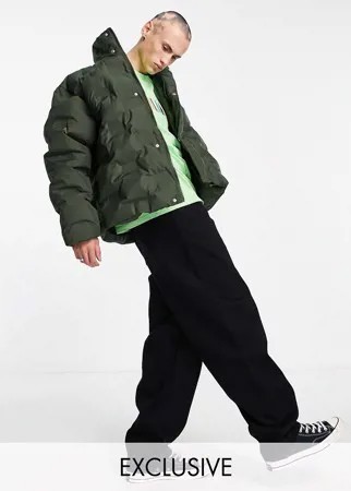 Стеганый пуховик цвета хаки Reclaimed Vintage Inspired-Зеленый цвет
