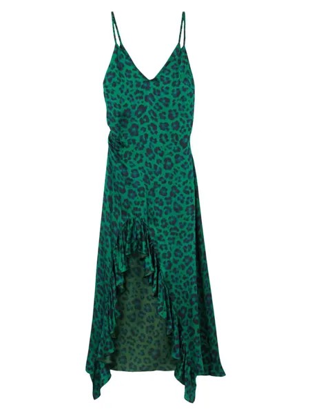 Платье с леопардовым принтом и разрезом Sandro, зеленый