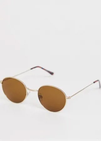 Круглые солнцезащитные очки в золотистой оправе Bershka-Золотой