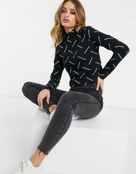 Лонгслив с логотипом Calvin Klein Jeans-Черный
