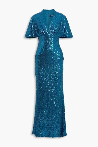 Драпированное платье из сетки с пайетками Badgley Mischka, бирюзовый