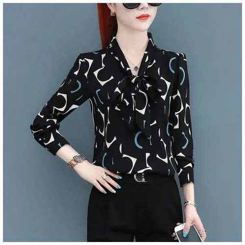 Блуза , классический стиль, длинный рукав, манжеты, размер 40, черный