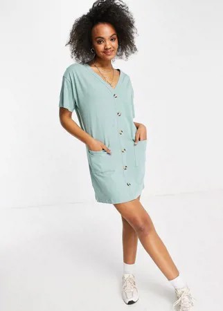 Шалфейно-зеленое платье-рубашка на пуговицах ASOS DESIGN-Зеленый цвет