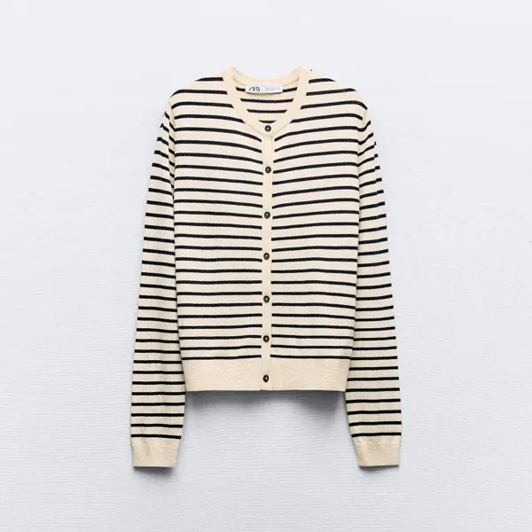 Кардиган Zara Striped Fine Knit, белый