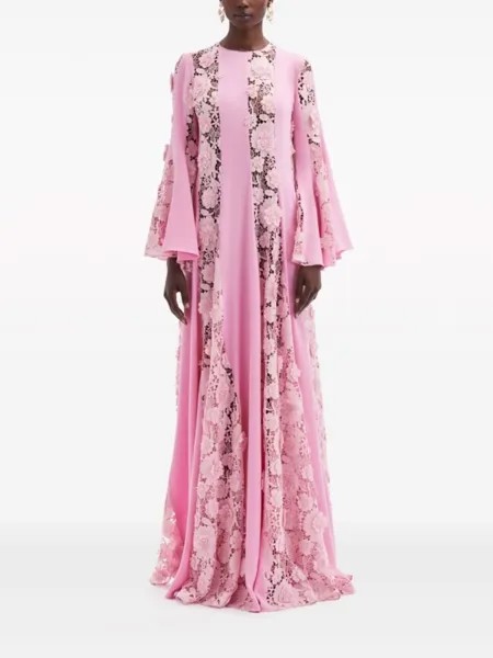 Oscar de la Renta гипюровое платье с цветочным узором, розовый