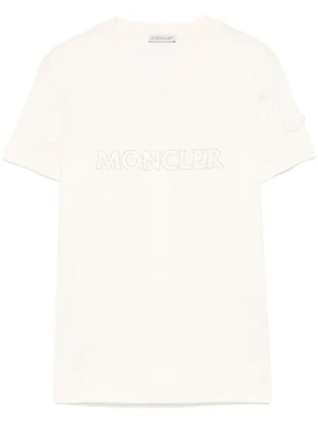 Moncler футболка с кристаллическим логотипом, нейтральный цвет