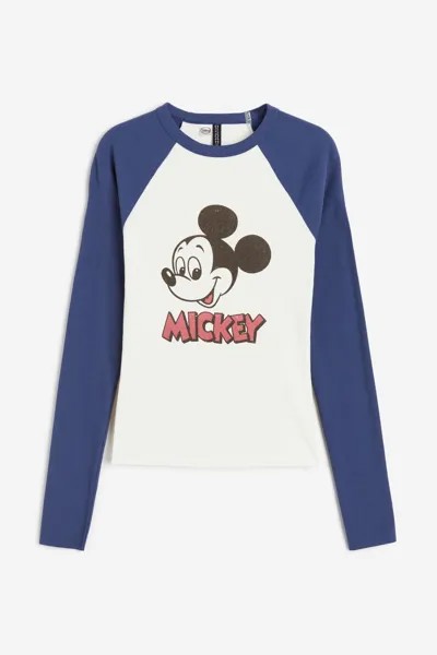 Лонгслив H&M Mickey Mouse Printed, белый/синий