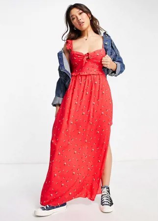 Красное платье макси с мелким цветочным принтом Gilli-Красный