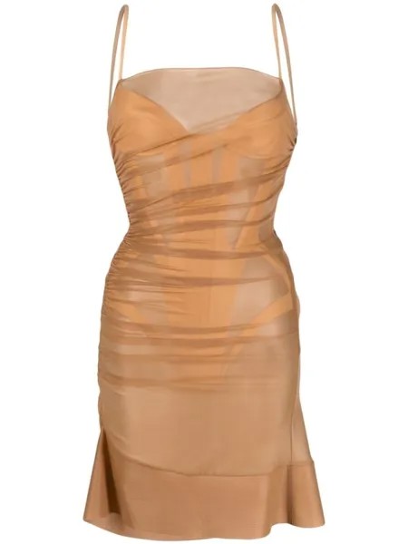 Платье мини с драпировкой Mugler, бежевый