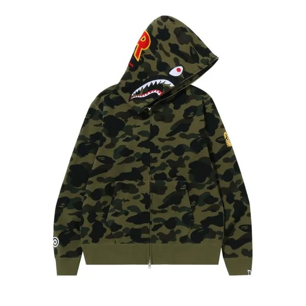 Худи BAPE 1st Camo PONR Shark Full Zip Hoodie, зеленый