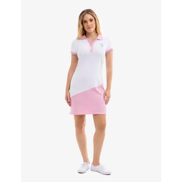 Платье-поло U.S. Polo Assn. Colorblock Big Logo, белый/розовый