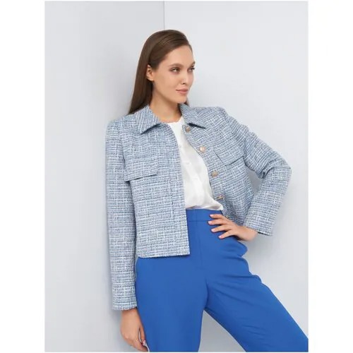 Пиджак Gerry Weber, укороченный, силуэт прямой, размер L, голубой