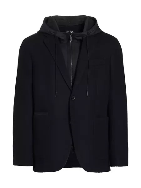 Шерстяно-хлопковая куртка-комбинезон с капюшоном Zegna, темно-синий