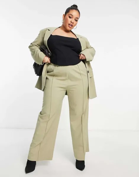 Салатовые брюки с эластичной резинкой на талии ASOS Curve