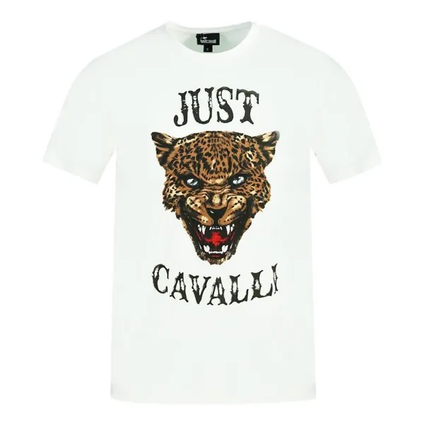 Белая футболка с леопардовым логотипом Just Cavalli, белый