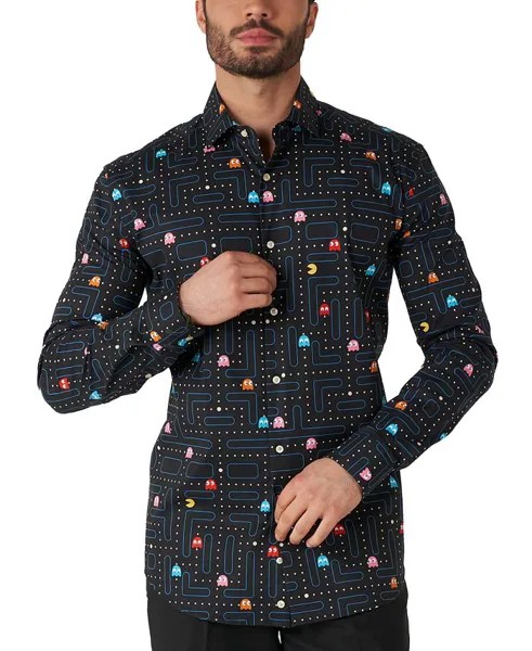 Мужская рубашка с длинным рукавом с рисунком Pac-Man OppoSuits, черный