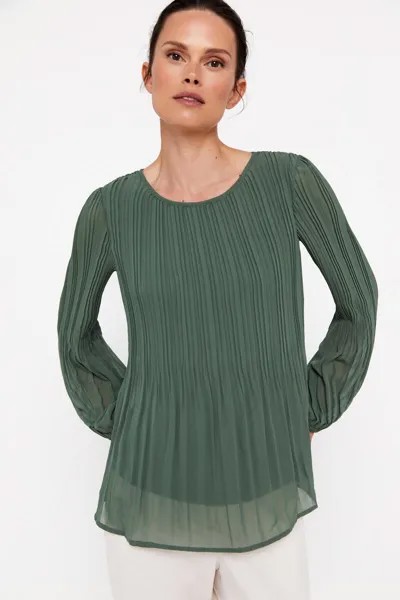 Плиссированная блузка с принтом Cortefiel, бледно-зеленый